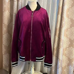 I.N.C. Men’s Velvet Bomber Jacket - Burgundy Size Large